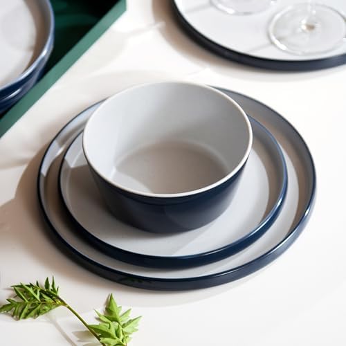 Melamine Dinnerware Sets,Plate and Bowl Set for 4,Navy Blue,Gray - Image 3