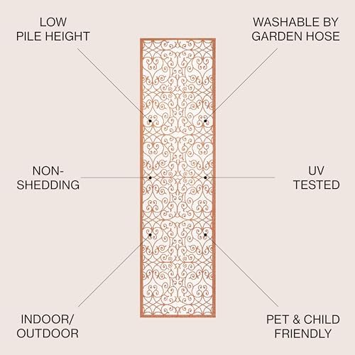 JONATHAN Y Vintage Filigree Indoor Outdoor Runner Rug 2X10 Cream/Orange, Madrid Textured Weave for Backyard, Patio, Porch, Easy-Cleaning, High Traffic, Pet-Friendly, Non-Shedding (SMB107L-210) - Image 2