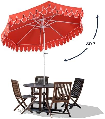 JONATHAN Y Tracy 9' Scalloped Market Patio Umbrella, Coral Red/White - Image 5
