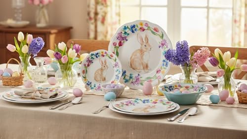 UPware 12 Piece Floral Bunny Melamine Dinnerware Sets, Outdoor Dishes Set, Plates and Bowls Sets, Easter Decorations, Service for 4, Multicolor - Image 2