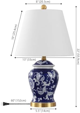 JONATHAN Y Penelope Ginger Jar 22" LED Table Lamp, Navy/White - Image 4