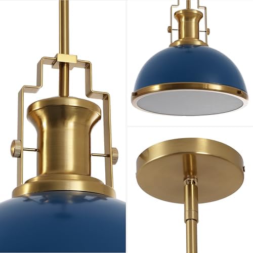 JONATHAN Y Homer Industrial Dome Pendant 13", Navy/Brass Gold - Image 6