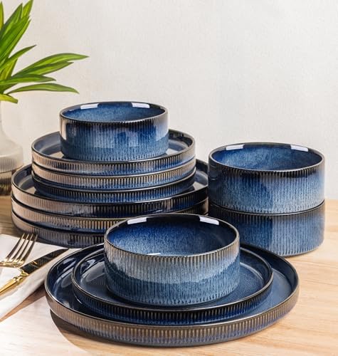 TheTerra Ceramic Dinnerware Set for 4, 12-Piece Plates and Bowls Set by TheTerra