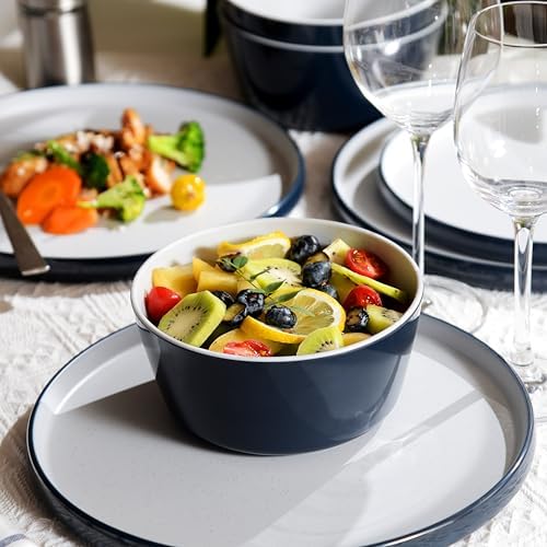 Melamine Dinnerware Sets,Plate and Bowl Set for 4,Navy Blue,Gray - Image 6