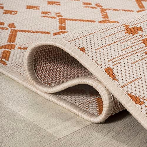 JONATHAN Y Moroccan Geometric Indoor Outdoor Area Rug 5X8 Cream/Orange, Ourika Textured Weave for Backyard, Patio, Porch, Easy-Cleaning, High Traffic, Pet-Friendly, Non-Shedding (SMB108O-5) - Image 6