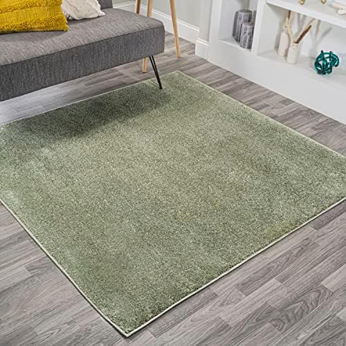 JONATHAN Y Haze Solid Low-Pile Green 7x7 Square Indoor Area Rug, Coastal,Bohemian,Minimalist,Classic, Easy-Cleaning for Living Room,Bedroom,Kitchen,Pet Friendly,Non-Shedding (SEU100O-7SQ) by JONATHANY