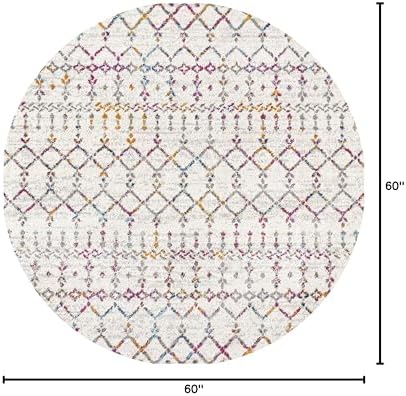 JONATHAN Y Boho Vintage Diamond Ivory/Multi Round Area Rug 5 ft, Moroccan Hype for Living Room, Bedroom, Kitchen, Office, Easy-Cleaning, High Traffic, Pet-Friendly, Non-Shedding (MOH101E-5R) - Image 2