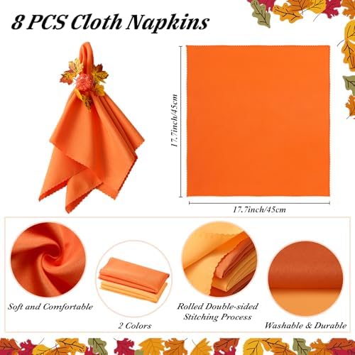 Fall Thanksgiving Decorations Set of 16, Fall Cloth Napkins & Napkin Rings - Image 4