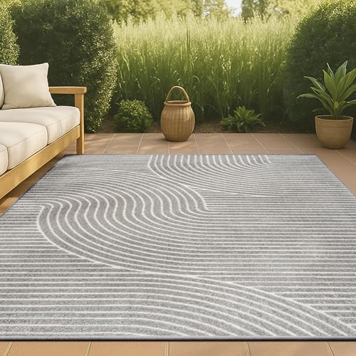 JONATHAN Y Hallie High-Low Curve Gray/Ivory Indoor/Outdoor Area Rug, 4x6, Minimalist, Pet Friendly, Non-Shedding, Stain Resistant, Hose-Washable for Backyard, Patio, Porch (SCN100A-4) - Image 4