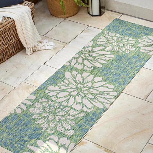 JONATHAN Y Floral Textured Weave Indoor Outdoor Runner Rug 2X8 Cream/Green, Zinnia Modern for Backyard, Patio, Porch, Easy-Cleaning, High Traffic, Pet-Friendly, Non-Shedding (SMB110D-28) - Image 3