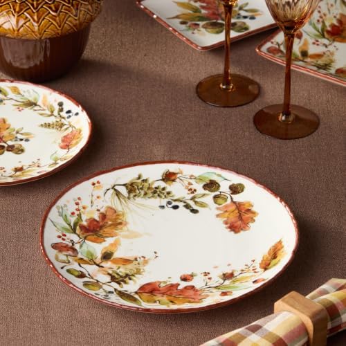 Autumn Meadows DINNER PLATES, SET OF 4 —generous 11-inch canvases where harvest botanicals bloom in amber, sienna, and gold, anchoring every place setting with the warmth of the season. - Image 5