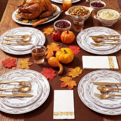 175 Pcs Rosh Hashanah Fall Plastic Dinnerware Set, Turkey, Brown - Image 5