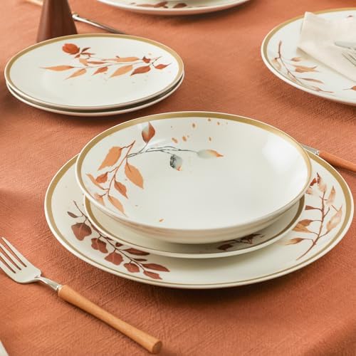 Stone Lain Maple 12-Piece Dinnerware Set Porcelain, Plates and Bowls Set, Dishwasher and Microwave Safe, Dish Set for 4, White - Image 5