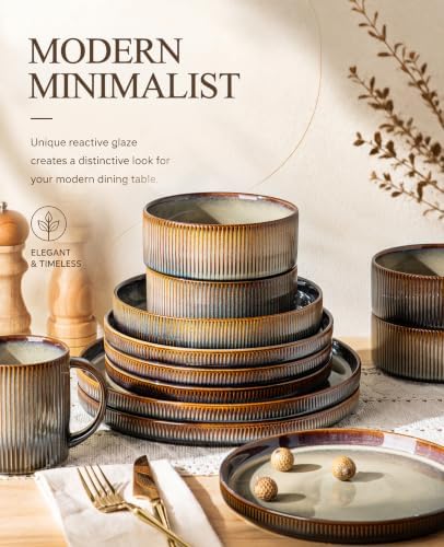 TheTerra Ceramic Dinnerware Set for 4, 16-Piece Plates and Bowls Set - Image 6