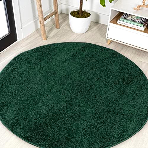 JONATHAN Y Haze Solid Low-Pile Emerald 4' Round Indoor Area Rug, Coastal,Bohemian,Minimalist,Classic, Easy-Cleaning for Living Room,Bedroom,Kitchen,Pet Friendly,Non-Shedding (SEU100L-4R) by JONATHANY
