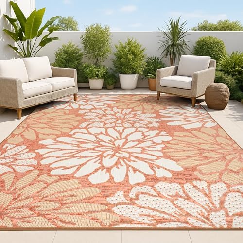 JONATHAN Y Floral Textured Weave Indoor Outdoor Area Rug 3X5 Orange/Cream, Zinnia Modern for Backyard, Patio, Porch, Easy-Cleaning, High Traffic, Pet-Friendly, Non-Shedding (SMB110E-3) by JONATHANY