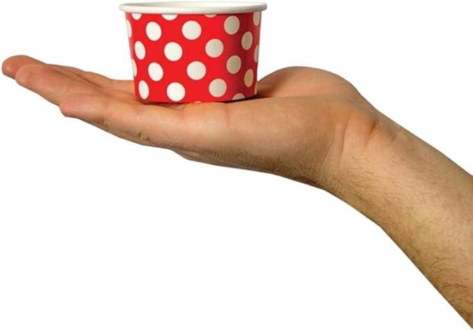 UNIQ 1000-Count 4 oz Polka Dot Paper Ice Cream Cups Red Color | Disposable Dessert Bowls in Many Colors | Frozen Dessert Supplies