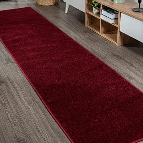 JONATHAN Y Haze Solid Low-Pile Dark Red Runner Rug 2x14, Coastal,Bohemian,Minimalist,Classic, Easy-Cleaning for Living Room,Bedroom,Kitchen,Pet Friendly,Non-Shedding (SEU100Q-214) by JONATHANY