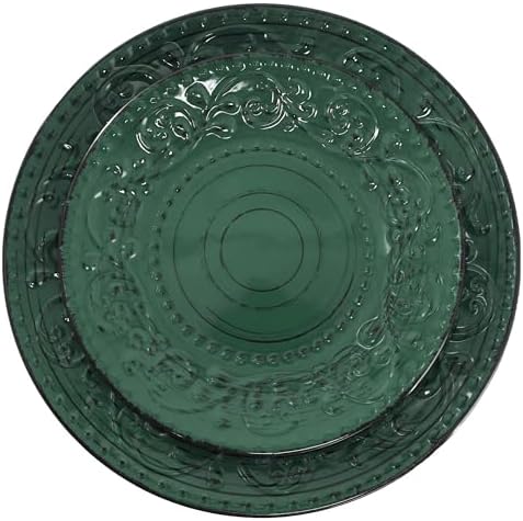Elama Malibu Sea Glass 16-Piece Stoneware Embossed Pattern Reactive Glaze Dark Green Dinnerware Set, Tableware, Serveware Set (Sea Glass Green) - Image 3