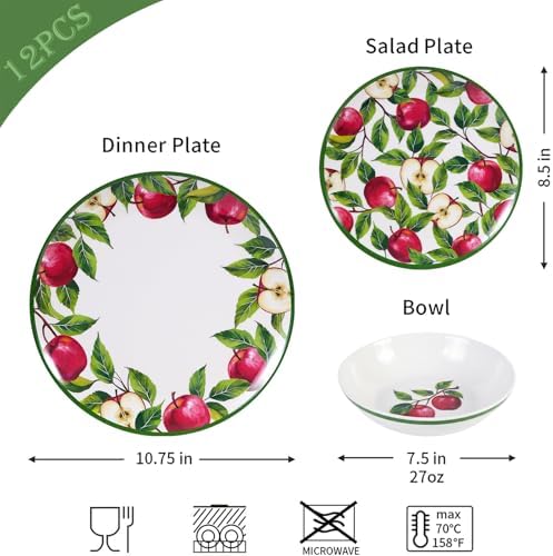 Dinnerware Sets - 12pcs Melamine Plates and Bowls (Apple Design) - Image 3
