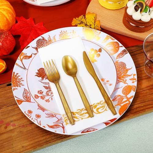 175 Pcs Rosh Hashanah Fall Plastic Dinnerware Set, Pomegranates, Brown - Image 4