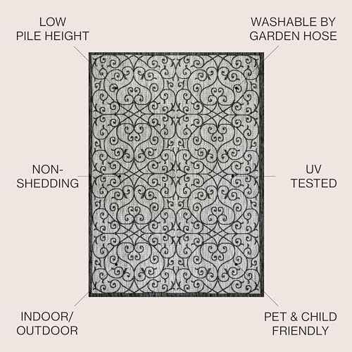 JONATHAN Y Vintage Filigree Indoor Outdoor Area Rug 8X10 Light Gray/Black, Madrid Textured Weave for Backyard, Patio, Porch, Easy-Cleaning, High Traffic, Pet-Friendly, Non-Shedding (SMB107E-8) - Image 2
