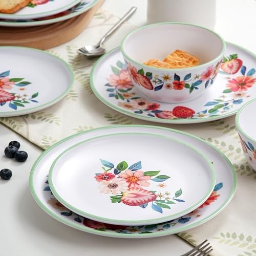 12-Piece Strawberry Melamine Dinnerware Set for 4, Floral Pattern - Image 6
