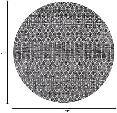 JONATHAN Y Moroccan Geometric Indoor Outdoor Round Area Rug 6 Ft Black/Gray, Ourika Textured Weave for Backyard, Patio, Porch, Easy-Cleaning, High Traffic, Pet-Friendly, Non-Shedding (SMB108F-6R) - Image 2