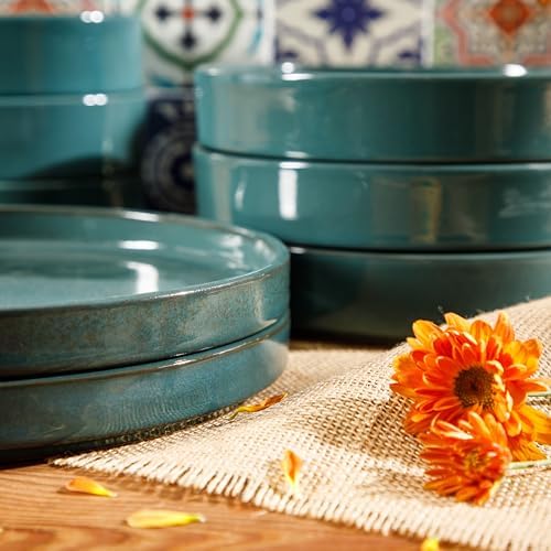 Bloomhouse - Two Time Oprah's Favorite Things Winner - Santorini Mist Double Bowl Terracotta Reactive Glaze Plates and Bowls Dinnerware Set - Jade Blue Green, Service for Four (16pcs) - Image 5