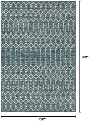 JONATHAN Y Moroccan Geometric Indoor Outdoor Area Rug 10X14 Teal/Gray, Ourika Textured Weave for Backyard, Patio, Porch, Easy-Cleaning, High Traffic, Pet-Friendly, Non-Shedding (SMB108C-14) - Image 2