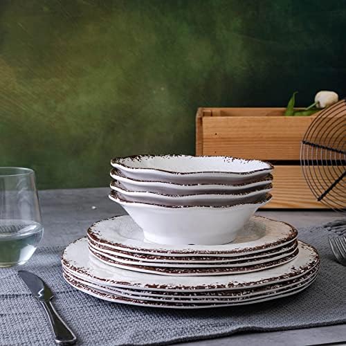 LEHAHA Vintage White Melamine Dinnerware set, 12 Piece Lightweight Dish Set - Image 4