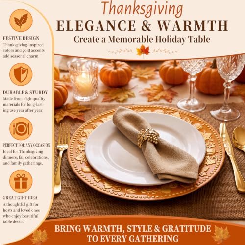 Havawish 8 Pcs 13 Inch Orange Charger Plates with Pumpkin & Fall Leaf Edge - Image 4