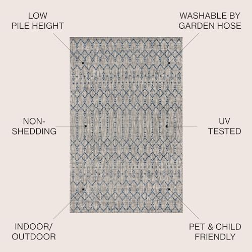 JONATHAN Y Moroccan Geometric Indoor Outdoor Area Rug 8X10 Light Gray/Navy, Ourika Textured Weave for Backyard, Patio, Porch, Easy-Cleaning, High Traffic, Pet-Friendly, Non-Shedding (SMB108A-8) - Image 2