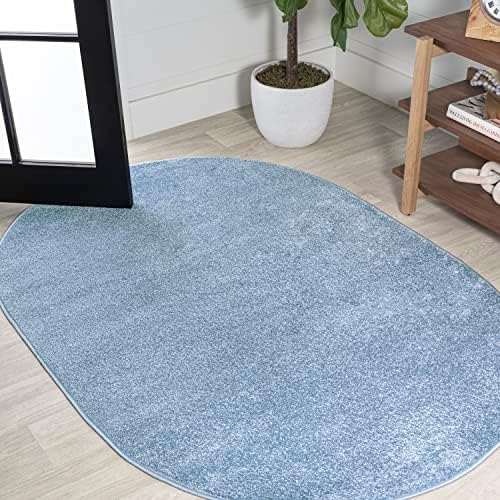 JONATHAN Y Haze Solid Low-Pile Classic Blue 6x9 Oval Indoor Area Rug, Coastal,Bohemian,Minimalist,Classic, Easy-Cleaning for Living Room,Bedroom,Kitchen,Pet Friendly,Non-Shedding (SEU100F-6OV) by JONATHANY
