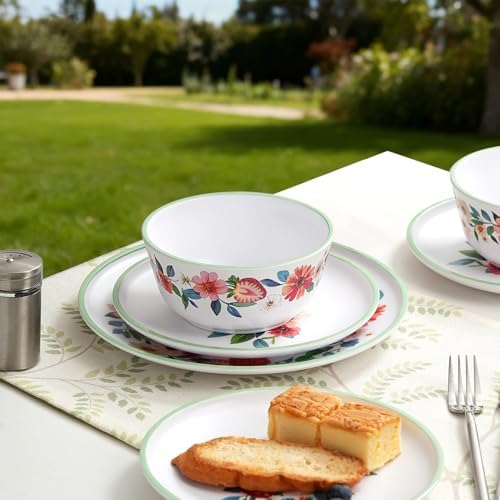 12-Piece Strawberry Melamine Dinnerware Set for 4, Floral Pattern - Image 5