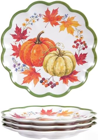 Fall Plates, 4 Pack 9 Inch Melamine Pumpkin Plates, Scalloped Rim by molidiki