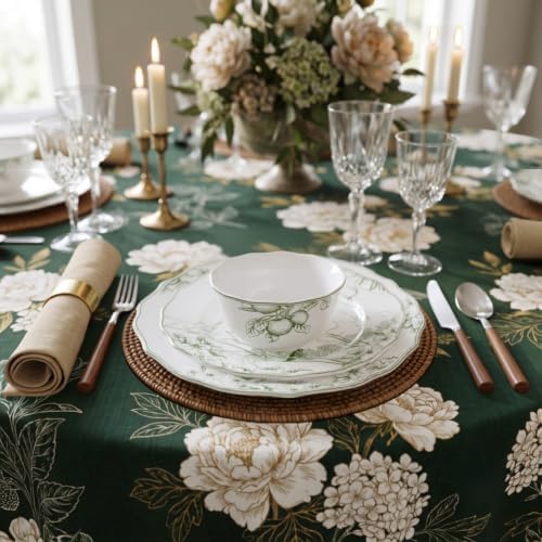 222 Fifth 12-Piece Porcelain Dinnerware Set for 4, Elegant Floral Plates and Bowls Sets-White/Green Ceramic Dishes, Chip Resistant Kitchen & Dining Dish Set, Microwave & Dishwasher Safe, Hudson Valley - Image 3