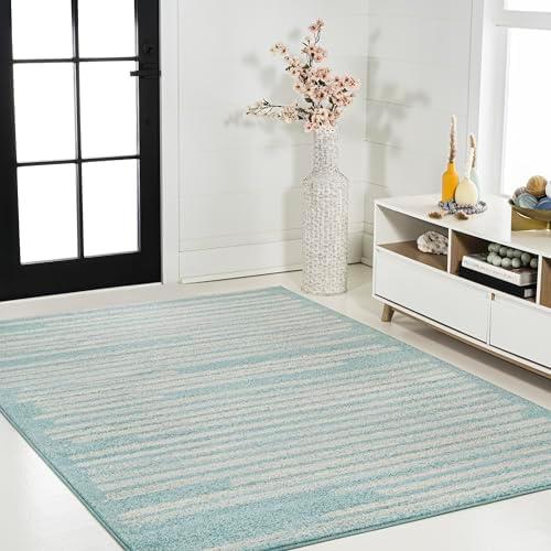 JONATHAN Y Khalil Modern Berber Stripe Turquoise/Cream Indoor Area Rug, 5x8, Contemporary, Bohemian, Easy-Cleaning for Living Room, Bedroom, Kitchen, Pet Friendly, Non-Shedding (MOH207D-5) - Image 5