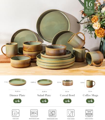 TheTerra Ceramic Dinnerware Set for 4, 16-Piece Plates and Bowls Set - Image 2