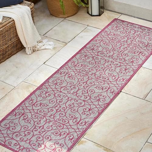 JONATHAN Y Vintage Filigree Indoor Outdoor Runner Rug 2X8 Light Gray/Fuchsia, Madrid Textured Weave for Backyard, Patio, Porch, Easy-Cleaning, High Traffic, Pet-Friendly, Non-Shedding (SMB107I-28) - Image 3