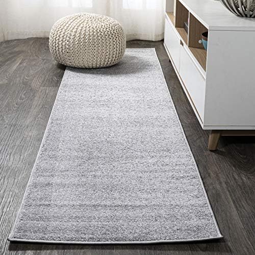 JONATHAN Y Haze Solid Low-Pile Light Gray Runner Rug 2x14, Coastal,Bohemian,Minimalist,Classic, Easy-Cleaning for Living Room,Bedroom,Kitchen,Pet Friendly,Non-Shedding (SEU100K-214) by JONATHANY