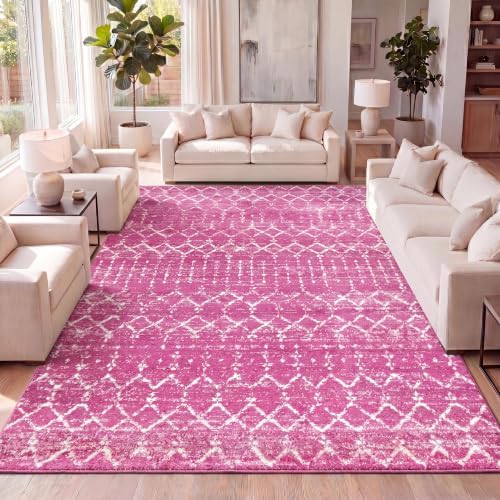 JONATHAN Y Boho Vintage Diamond Fuchsia/Ivory Indoor Area Rug 5X8 ft, Moroccan Hype for Living Room, Bedroom, Kitchen, Office, Easy-Cleaning, High Traffic, Pet-Friendly, Non-Shedding (MOH101G-5) by JONATHANY