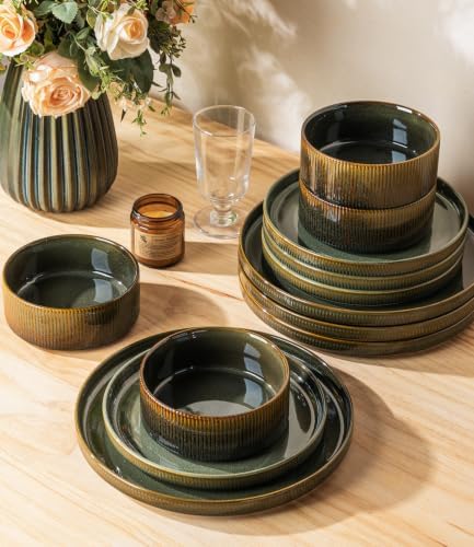 TheTerra Ceramic Dinnerware Set for 4, 12-Piece Plates and Bowls Set - Image 5