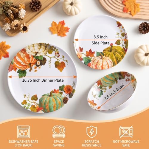 12Pcs Fall Melamine Dinnerware Set, Pumpkin Plates and Bowls Set for 4 - Image 2