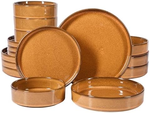 Bloomhouse - Two Time Oprah's Favorite Things Winner - Santorini Mist Double Bowl Terracotta Reactive Glaze Plates and Bowls Dinnerware Set - Amber, Service for Four (16pcs) by Unknown
