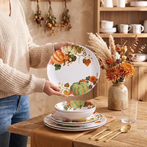 12Pcs Fall Melamine Dinnerware Set, Pumpkin Plates and Bowls Set for 4 - Image 7