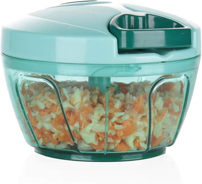Ourokhome Manual Food Processor Vegetable Chopper, Portable Hand Pull String Garlic Mincer Onion Cutter for Veggies, Ginger, Fruits, Nuts, Herbs, etc., 500ml, Blue