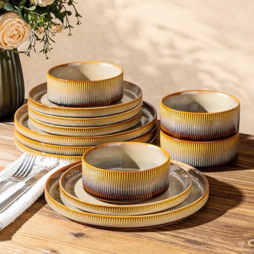 TheTerra Ceramic Dinnerware Set for 4, 12-Piece Plates and Bowls Set by TheTerra
