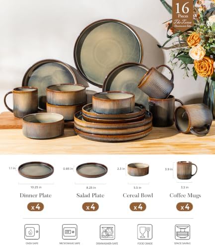 TheTerra Ceramic Dinnerware Set for 4, 16-Piece Plates and Bowls Set - Image 2