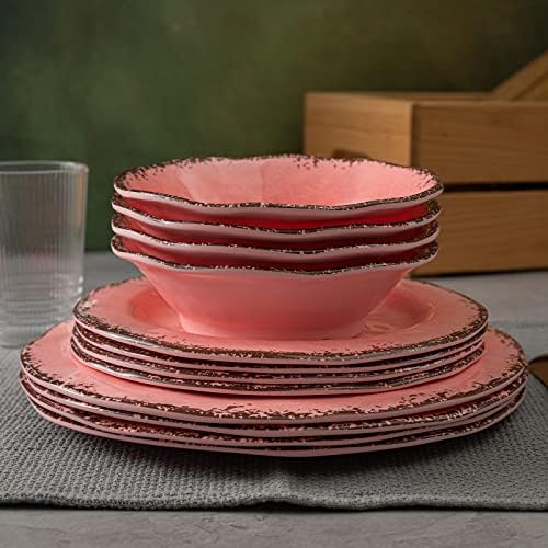 LEHAHA Pink Vintage Melamine Dinnerware Sets, Farmhouse RV Dishes Set for 4 - Image 7
